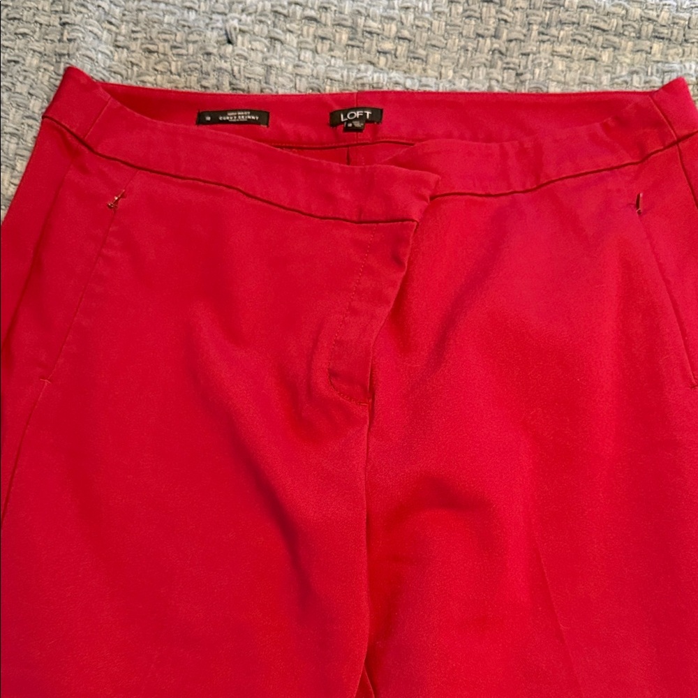 LOFT Red High-Waist Tailored Trousers